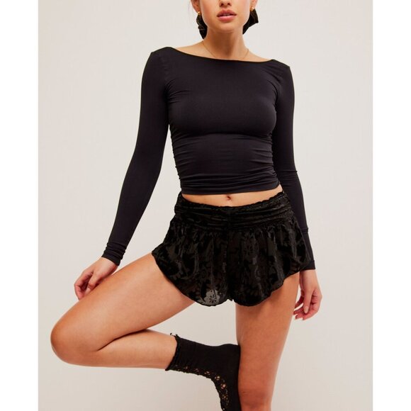 Free People Black Lace Pajama Micro Shorts Snow Angel NEW - Picture 3 of 9